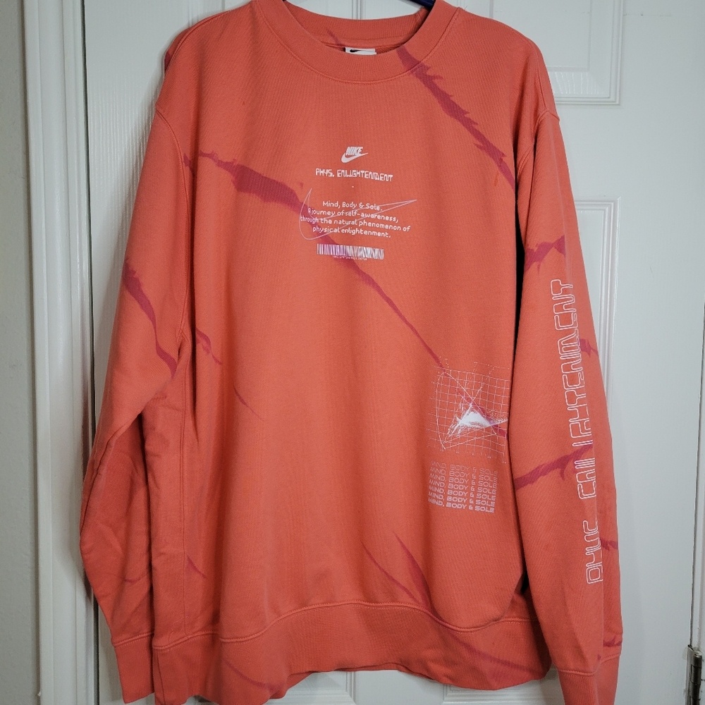 Nike DriFit Enlightenment Mind Body Sole Sweatshirt XL EUC Coral Tie Dyed